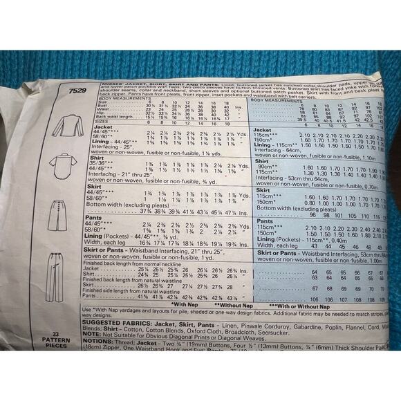 McCalls 7529 boxy blazer pants pencil skirt blouse suit 1980s pattern size 10 - Picture 3 of 5